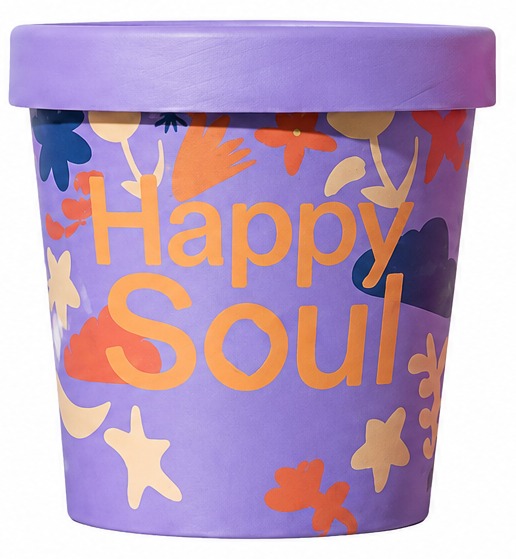 Pote de 100 ml de Happy Soul sabor Stracciatella, tapa morada